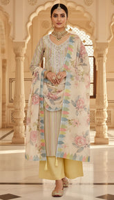 Sunahra – Beige & Yellow Embroidered Unstitched Suit