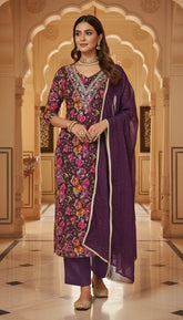 Bahar – Deep Plum Floral Embroidered Unstitched Suit