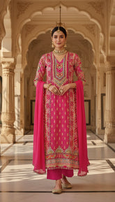 Gulnar – Hot Pink Embroidered Unstitched Suit