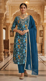 Phool – Teal Floral Embroidered Unstitched Suit