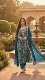 Phool – Teal Floral Embroidered Unstitched Suit