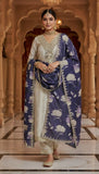 Chandni – Cream & Navy Embroidered Unstitched Suit