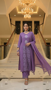 Lavender Dreams – Lavender Embroidered Unstitched Suit