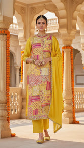Ananya – Golden Yellow Embroidered Unstitched Suit