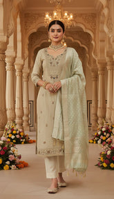 Raaj – Ivory Embroidered Unstitched Suit