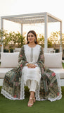 Ivory Bloom – White Chikankari Unstitched Suit with Floral Printed Dupatta