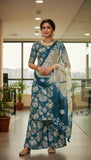 Blossom Garden Unstitched Suit Set – Teal & Cream Floral