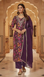 Bahar – Deep Plum Floral Embroidered Unstitched Suit