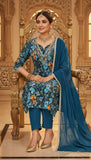 Phool – Teal Floral Embroidered Unstitched Suit