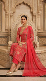 Rangrez – Coral Red Patchwork Embroidered Unstitched Suit
