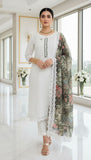 Ivory Bloom – White Chikankari Unstitched Suit with Floral Printed Dupatta
